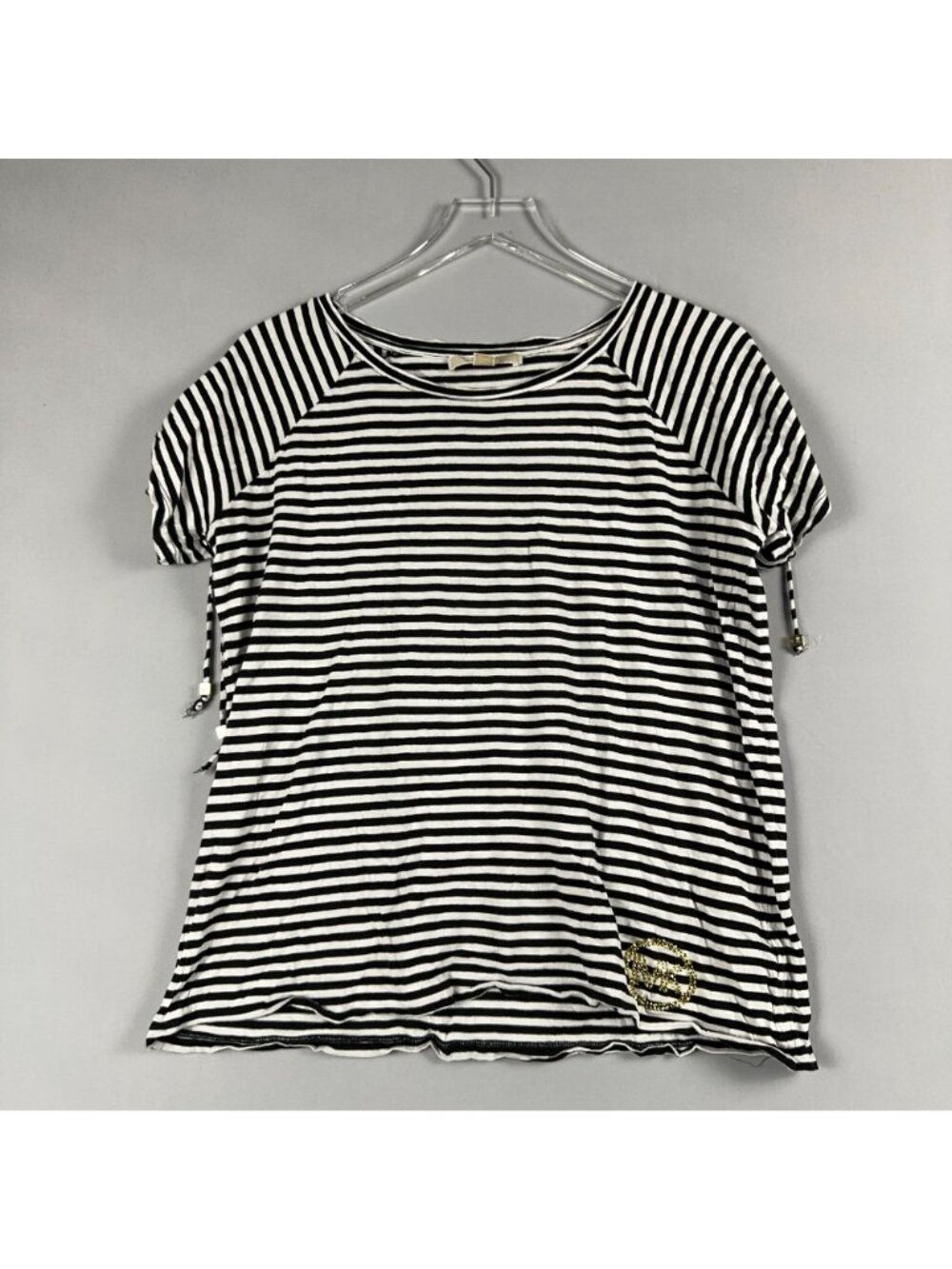 Michael Kors Top Size Medium Black White Striped Rglan Sleeve Side Ties - Picture 3 of 13